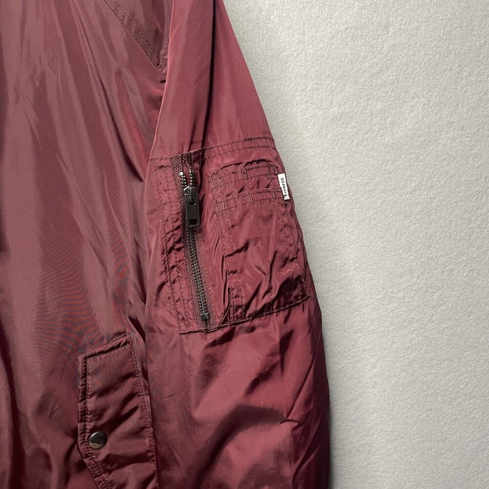 Express Women's Burgundy Bomber Jacket With Gray Hood Lined S/P - Picture 2 of 8